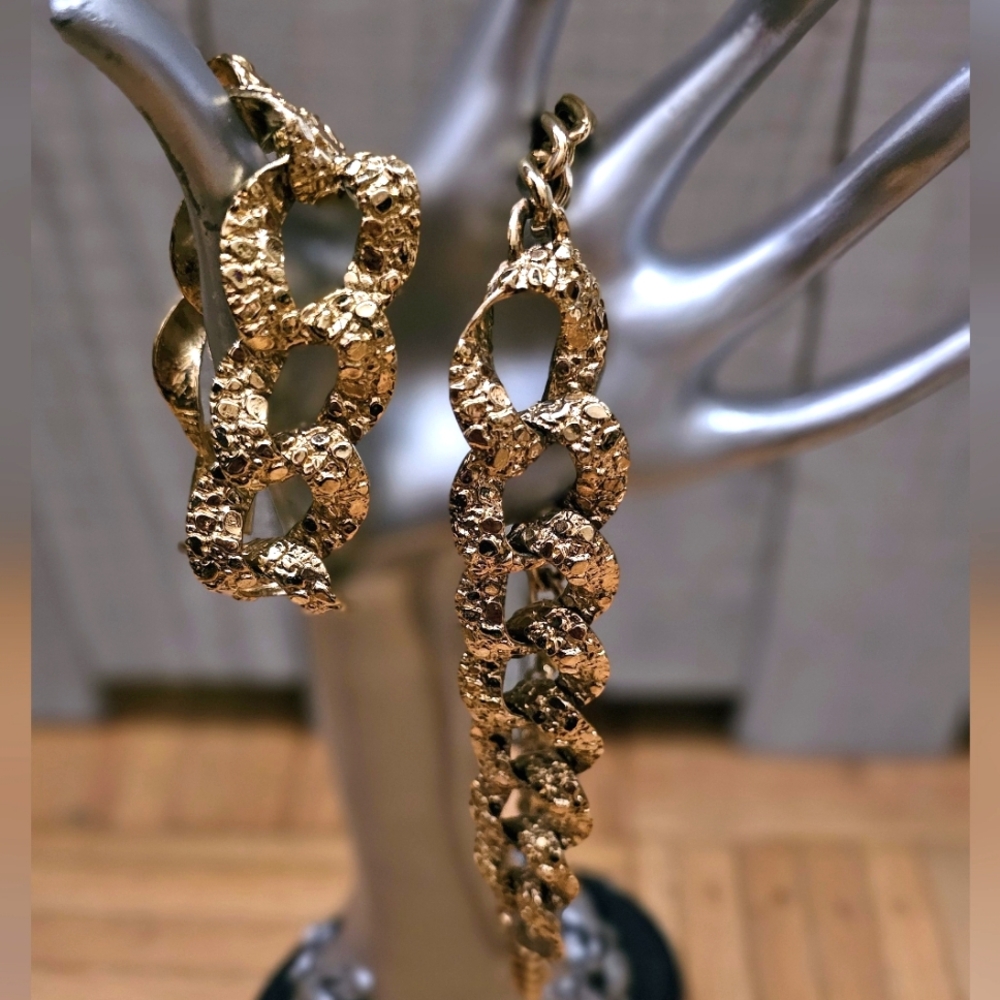 Vintage Chain Link Necklace & Bracelet Set. Gold Nugget Chain Link.